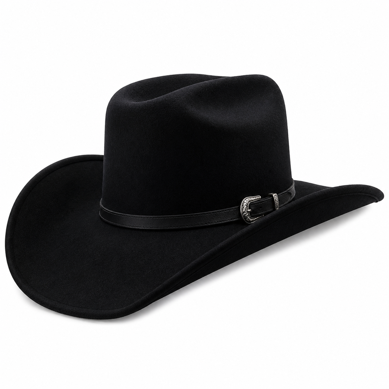 Chapéu Country Montana Preto Aba 10 Aveludado Bandinha Couro
