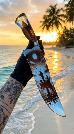Faca Artesanal Premium “Pôr do Sol dos Pescadores” – Gravação em Alto Relevo