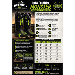 Bota Texana Monster Solado De Borracha Quadrada